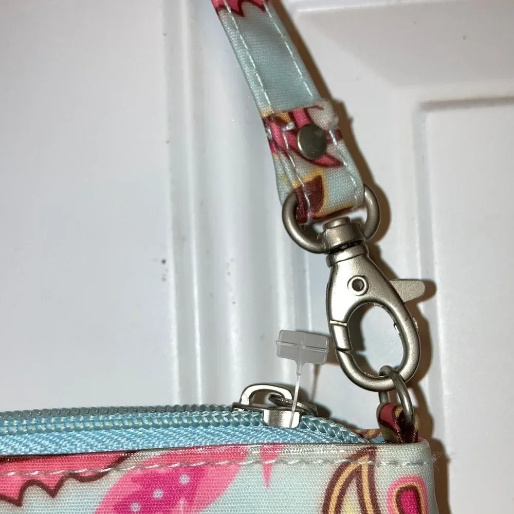 EMILIE SLOAN Seattle Paisley Pink Blue Spring Wristlet Bag Pouch 8.5 x 5 inches